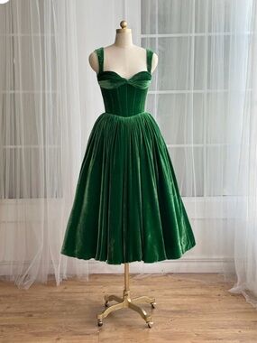 Teuta Matoshi Emerald Green Velvet Midi Dress